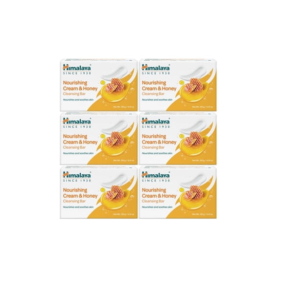 Himalaya Nourishing Cream & Honey Cleansing Bar, Face and Body Soap for Soft Skin, 4.41 oz, 6 Pack