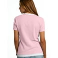 thumbnail image 5 of VJGBEGW Women's Fashion Fake Two-Piece Henley Neck Short Sleeve T-Shirt Casual Loose Fit Basic Tee Top Breathable Cotton Blend Shirt Pink 2XL, 5 of 6