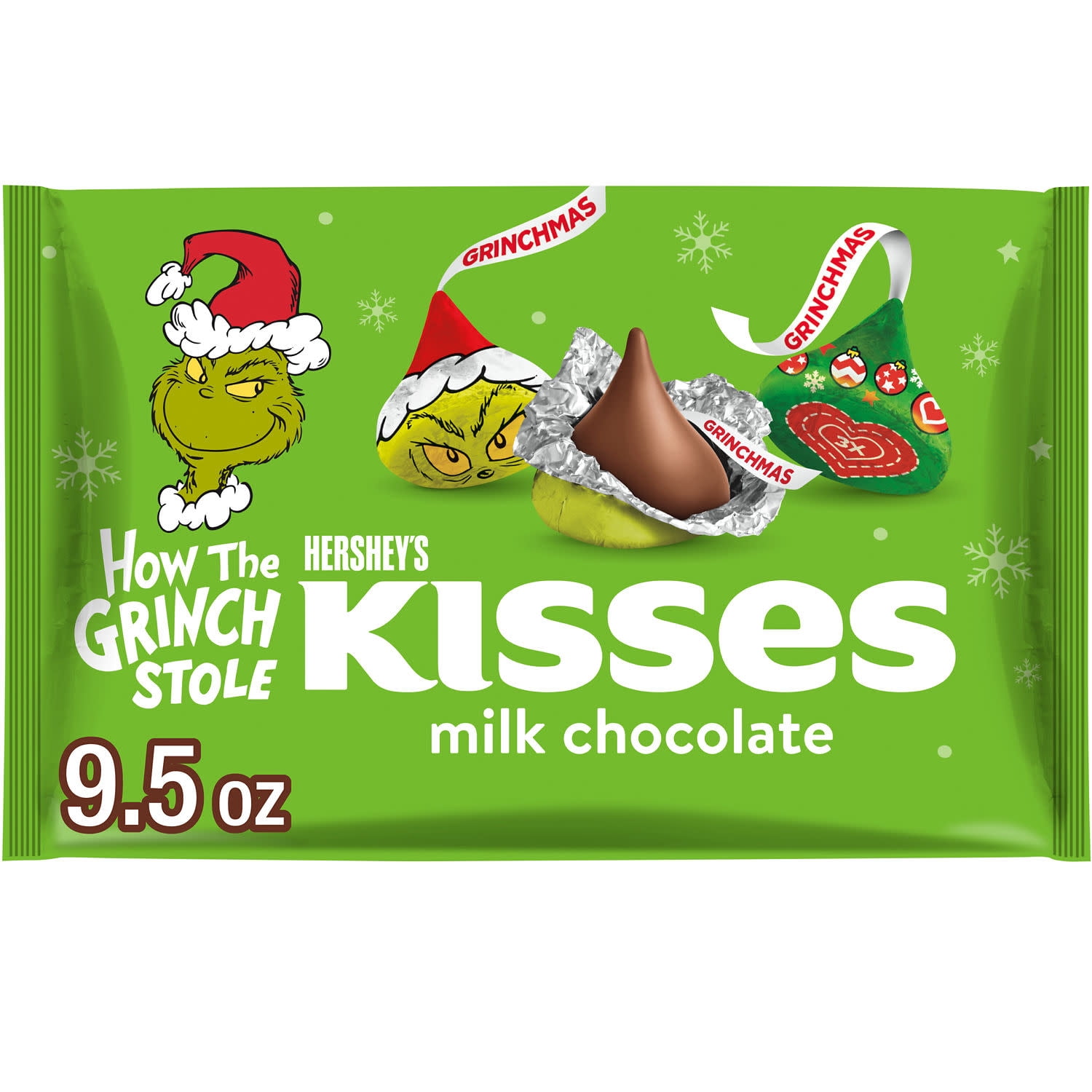 (2 pack) Hershey's Kisses Grinch Milk Chocolate Christmas Candy, Bag 9.5 oz