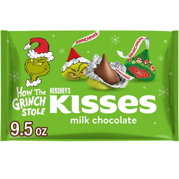 Hershey's Kisses Grinch Milk Chocolate Christmas Candy, Bag 9.5 oz