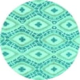 thumbnail image 1 of Ahgly Company Machine Washable Indoor Round Abstract Turquoise Blue Modern Area Rugs, 3' Round, 1 of 4