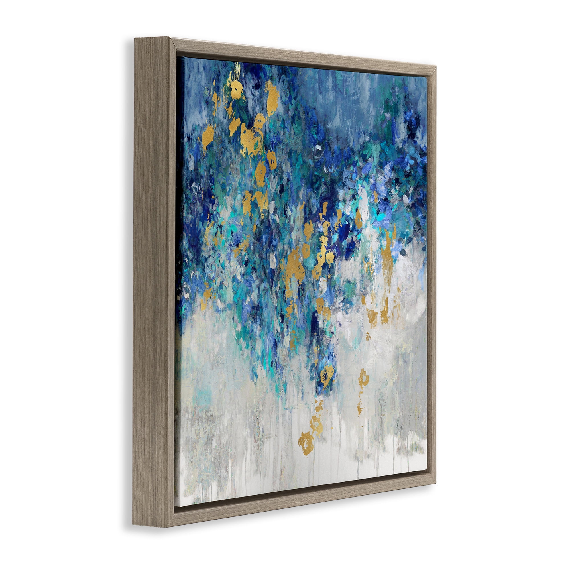 Stupell Industries Abstract Blue Gold Paint Design Abstract Painting Brown Floater Framed Canvas Art Print Wall Art, 25 x 25