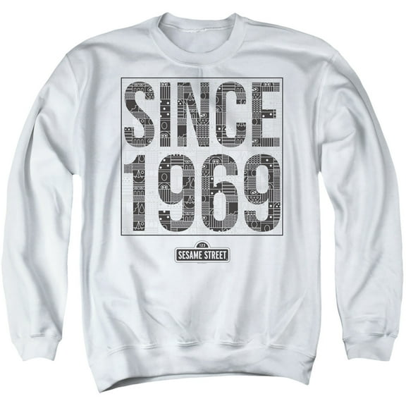 Sesame Street Since 1969 Pattern Adult Crewneck Sweatshirt White