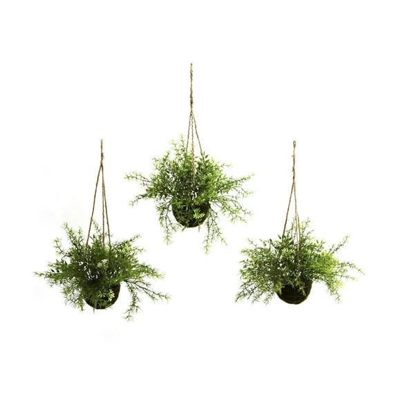 Nearly Natural 9" Mini Ruscus, Sedum & Sprengeri Green Plastic Artificial Plants in Hanging Basket (3 Pieces)
