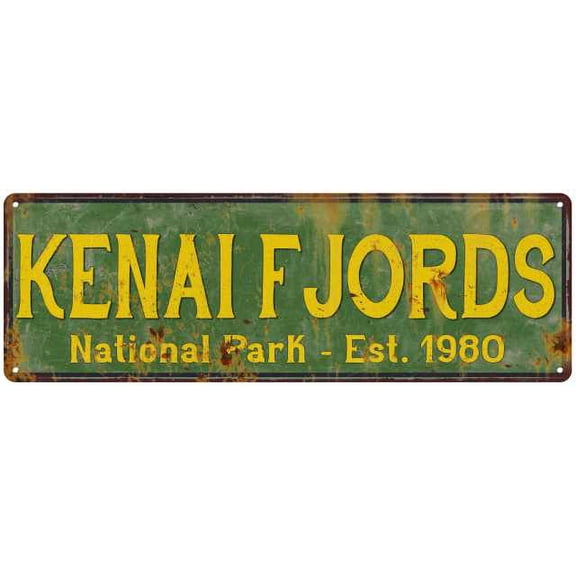 Kenai Fjords National Park Rustic Metal 6x18 Sign Cabin Wall Decor 206180057038