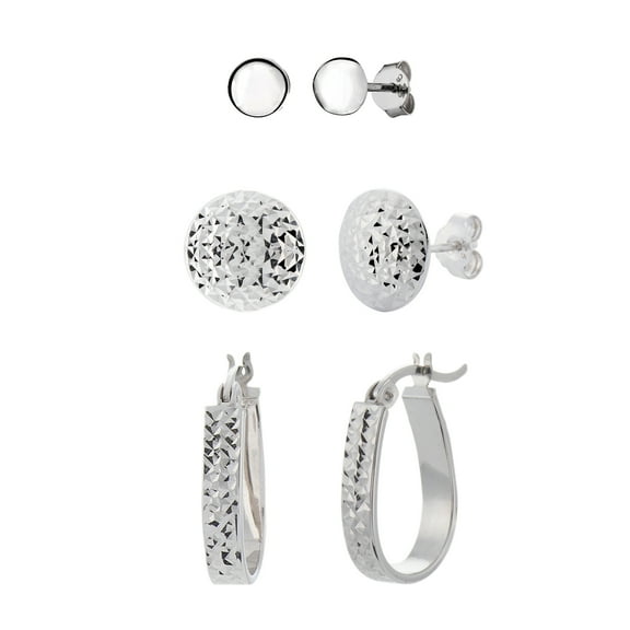 Sterling Silver Stud Earrings and Small Hoop Earrings Set