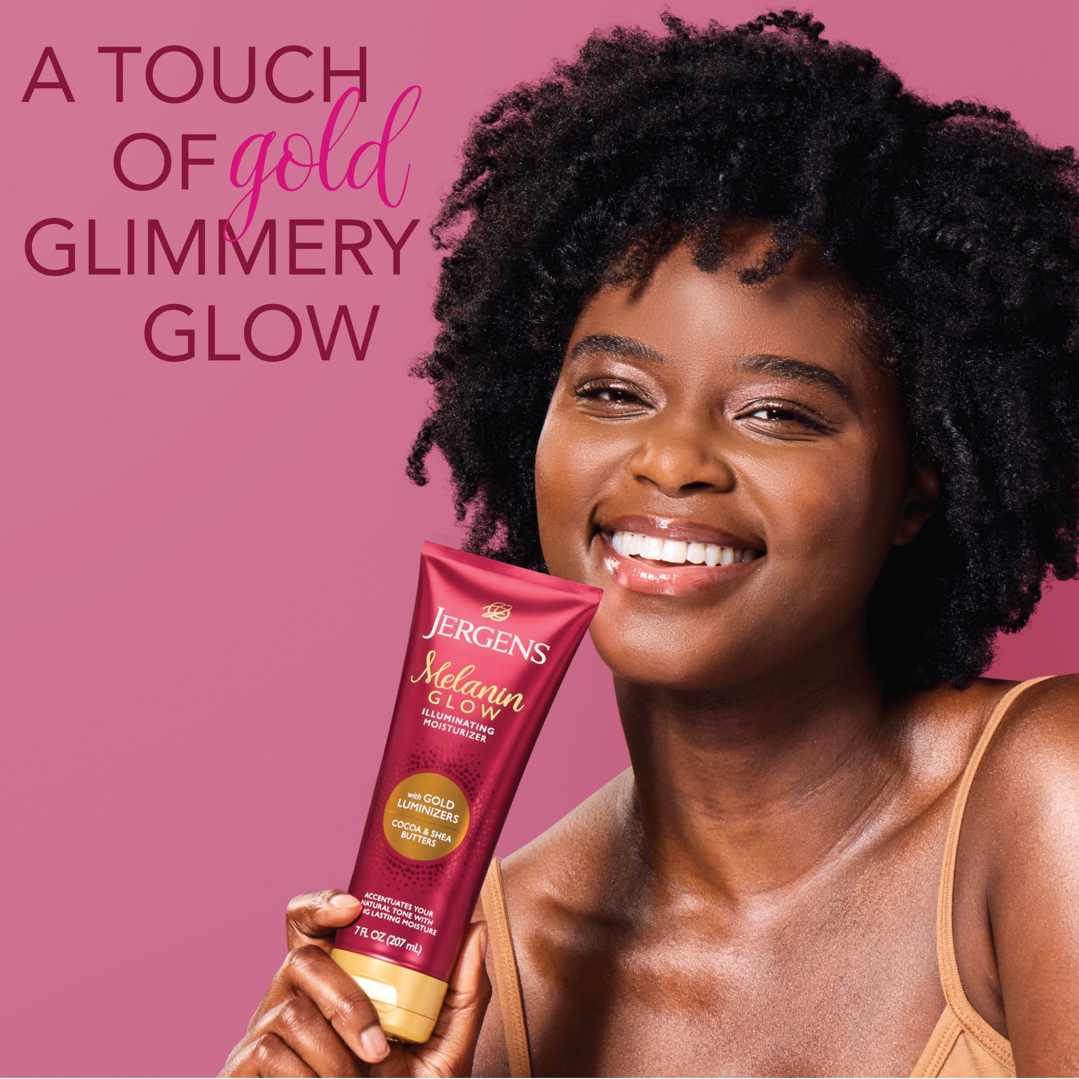 Jergens Hand and Body Lotion, Melanin Glow Illuminating Moisturizer Gold Luminizers, 7 Oz