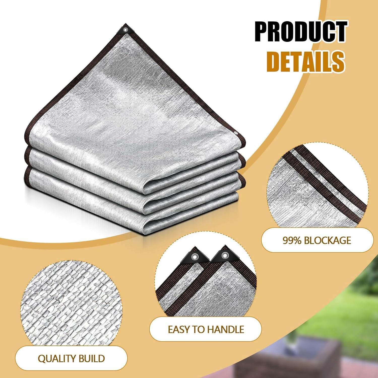2 Set 99% Aluminum Shade Cloth Reflective Tarp 10 x 14 ft Aluminum Cloth Porch Privacy Screen with Grommets Durable Mesh Canopy for Car Garden Patio Pergola Sun Shade Cover