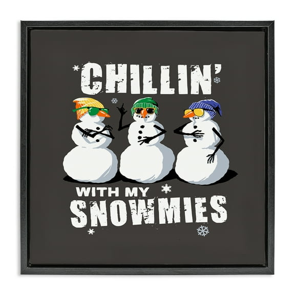 Stupell Industries Chillin' With Snowmies Snowmen Holiday Painting Black Floater Framed Canvas Art Prints Wall Art, 18 x 18