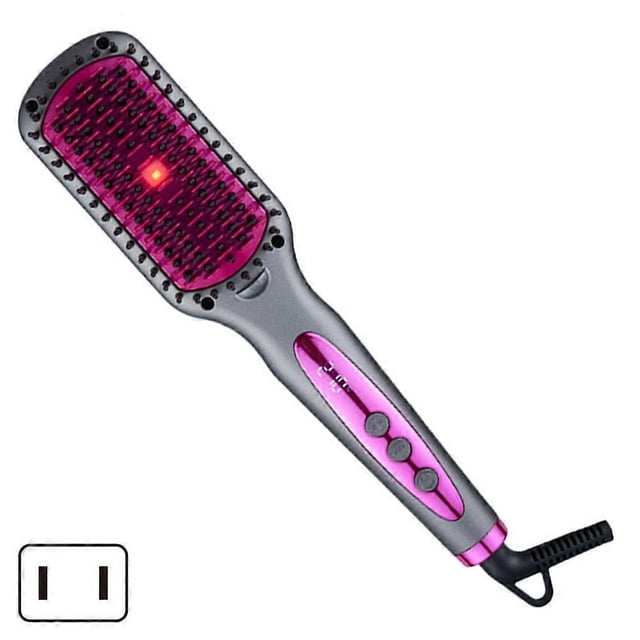 Infrared Hair Straightener Brush Ionic Straightening Brush Anti-Frizz Flat Iron Comb for All Hair Types 110-240V