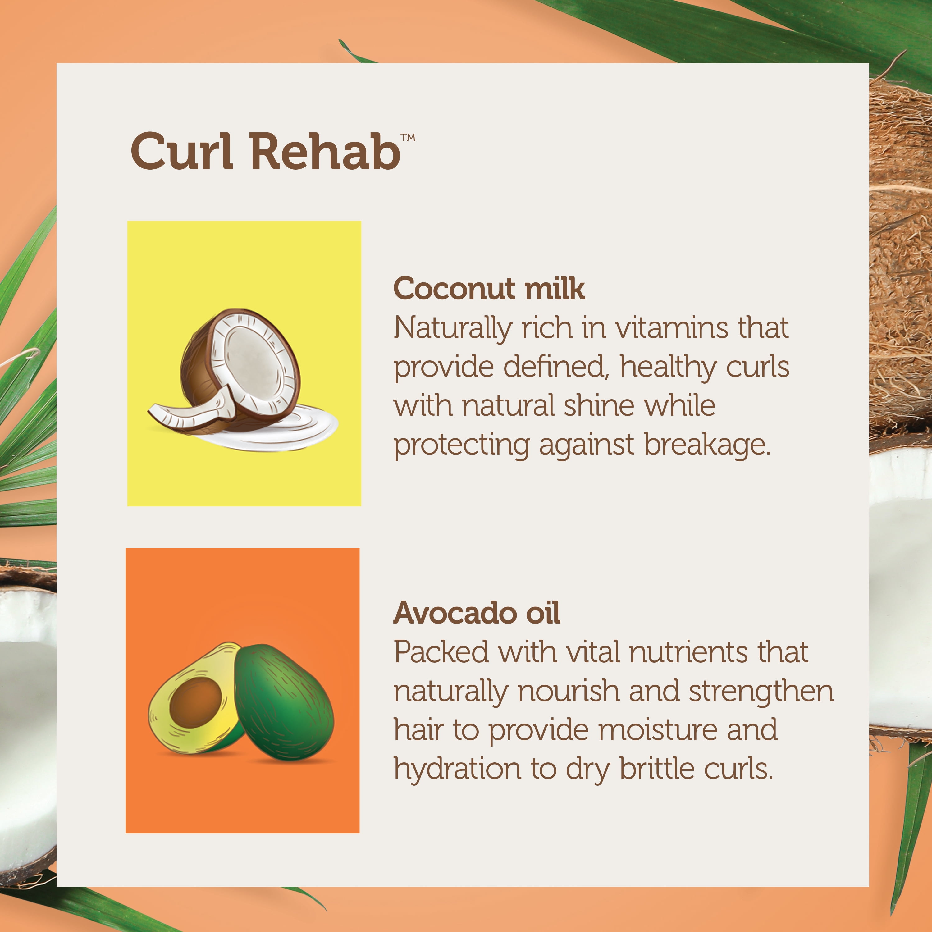 Curl Rehab: Dry Hair/Damage Repair Dual Treatment Packette - Coconut Milk & Avocado hydrating mask packette - 4.8 oz.