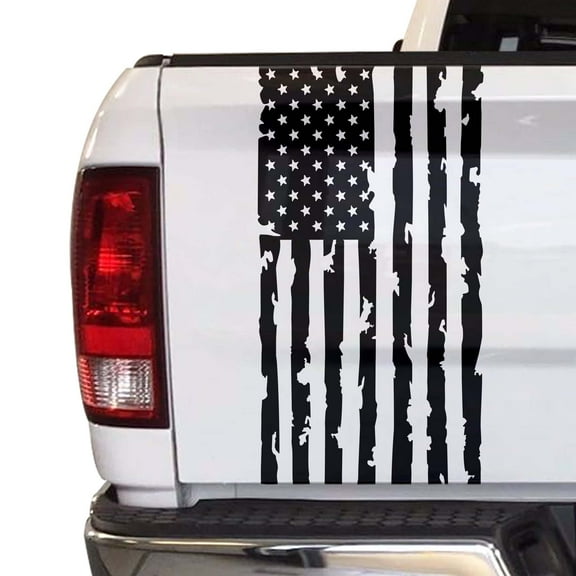 Distressed American Flag Truck Tailgate Vinyl Decal Compatible with Most Pickup Trucks USA Sticker Pickup Truck Car Sticker Rear Graphic (11" x 25", Black)