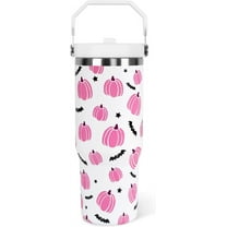 Halloween Tumbler with Lid and Straw 30oz,Fall Pink Pumpkin Bat Vacuum Insulated Leak Proof Tumbler,Goth Cute Spooky Gift Women Kids Teen Girls,Thanksgiving Accessories Stainless Steel Coffee Cup