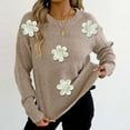 thumbnail image 7 of Iyufng Womens Sweaters Pullover Long Sleeve Casual Flower Fall Round Neck Knitted Jumper Tops Khaki,L, 7 of 7