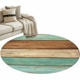 thumbnail image 6 of Farmhouse Teal Blue Brown Round Rug 3.3ft Washable Circle Entryway Rugs Non Slip Vintage Wooden Striped Area Rug Indoor Floor Carpet for Bedroom Kitchen Living Room Home Office Dining Room Nursery, 6 of 8