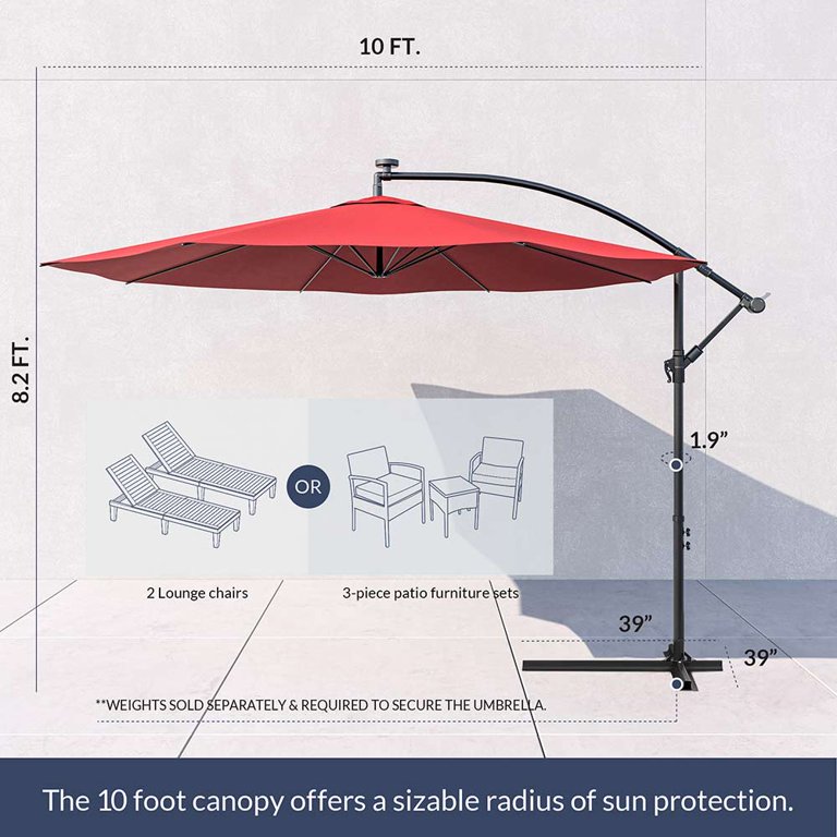 belleze 10 hanging umbrella patio sun shade offset BELLEZE 10 Foot Outdoor Patio Sun Shade Umbrella Hand Crank Fade Resistant  Cantilever Octagonal Red Large
