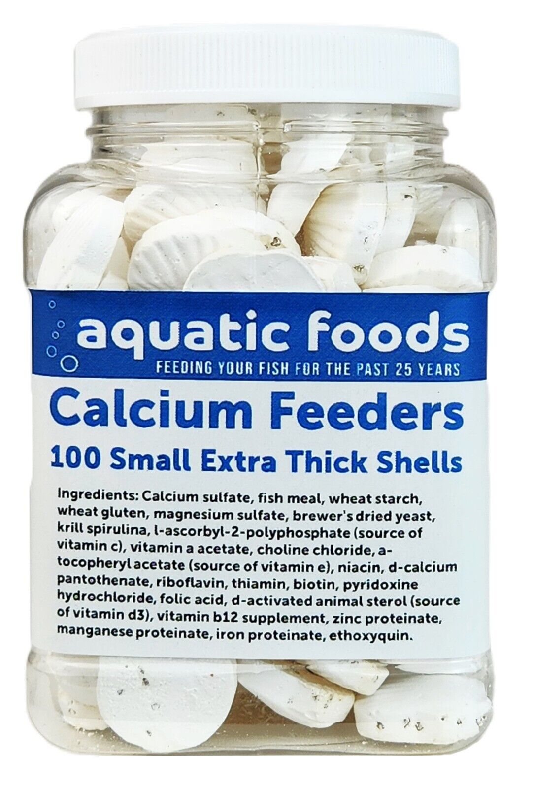 Calcium Feeder Shells, Small & Medium Extra Thick Shells for Shrimp, Snails, Crabs, Crayfish, Hermit Crabs and All Tropical Fish - ¦100 Count Jar