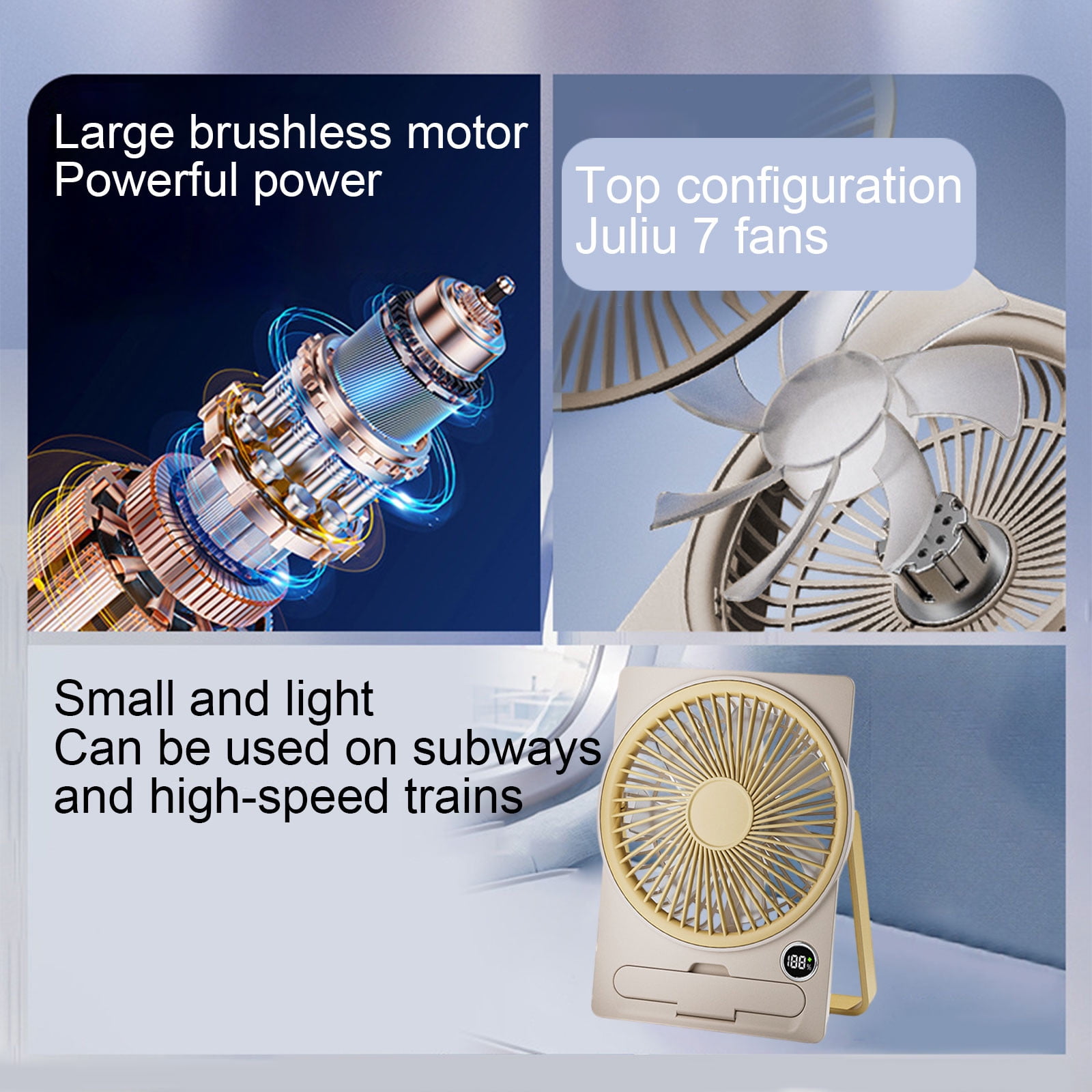 Yhmxh Small Desk Fan, 5 Speeds Adjustable Quiet Portable Rechargeable USB Fan With Digital Display, 180° Summer Wall-Mounted Fans for Home Office Kitchen Travel Outdoor (Yellow)