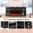 thumbnail image 5 of EROMMY 70" 3 Sided Glass Fireplace TV Stand, Modern Media Console with Storage Side Cabinet, Electric Fireplace TV Stand, Fits TVs up to 80", Black, 5 of 8
