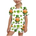thumbnail image 2 of Conjuntos de blusas y camisas de manga corta con cuello en V para niños, conjunto informal de blusa y pantalones cortos de manga corta con cuello en V y estampado de colores para el Día de San Patrici, 2 of 7