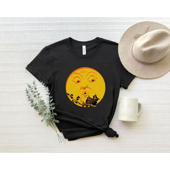 Vintage Full Moon Halloween Shirt | Retro October Party Scary Tee | Owls, Pumpkin, Witch, Ghost, Spooky Graphic TShirt
