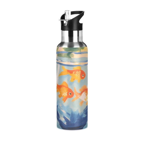 Yayeee 20oz Insulated Water Bottle Double Wall Stainless Steel with Flip Straw Lid, Blue Goldfish Bowl