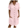 thumbnail image 1 of Vestido informal de mujer de color liso con botones y largo medio - Vestido camisero holgado de manga corta, 1 of 8