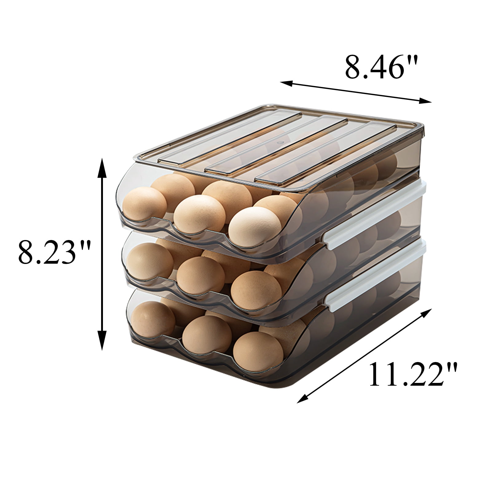 Egg Container With Lid For Refrigerator Auto Rolling Egg Holder Large Capacity Egg Organizer Tray Bins Stackable Fresh Storage Box For Fridge Plastic brown(3 Layers)