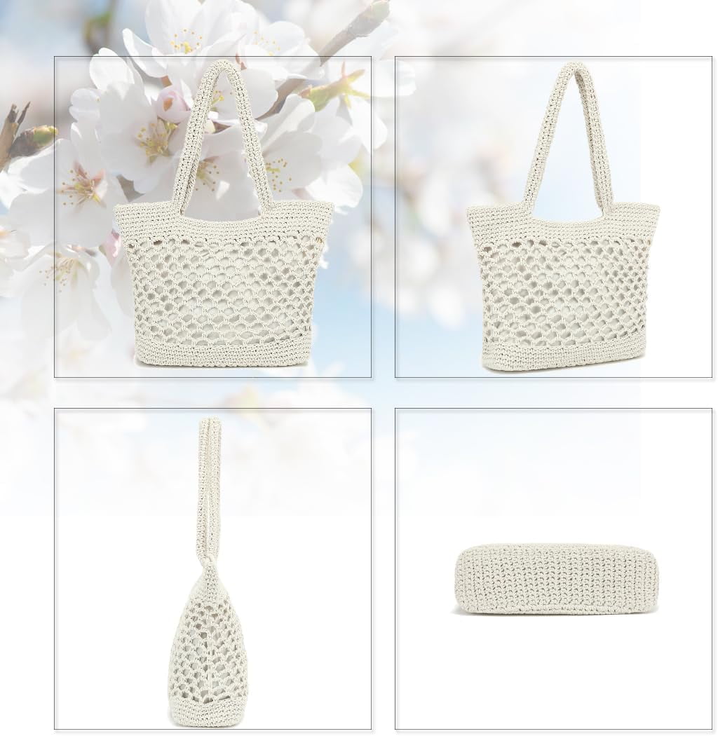 Woven Tote Bag for Women, Summer Beach Bag Large Crochet Shoulder Purse Handbag Boho Knit Bag for Summer Travel
