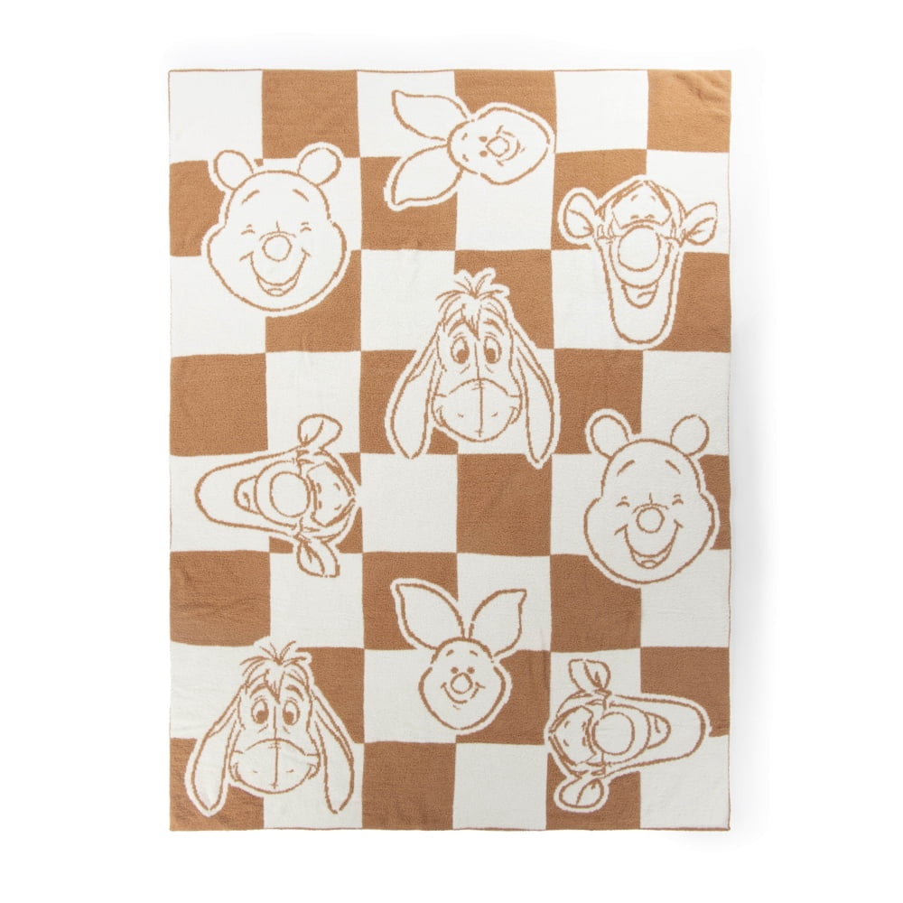 Winnie The Pooh Oversized Throw Blanket, Soft Feather Knit, All Ages, Tan & White, Disney, 50" x 70"