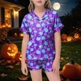 thumbnail image 2 of TOWED22 Halloween Pajamas Girl Fall Costume Graphic Button Up Sleepwears Loungewear 2 Piece Top and Shorts Pjs Sets for 2-13 Years Teens(Purple,2-3 Y), 2 of 5