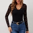 thumbnail image 2 of biudgviw Womens Shirts Lace Scalloped Neckline Slim Going out Tops Long Sleeve Cute Solid Color Party Casual Blouses Fall Clothes, 2 of 7