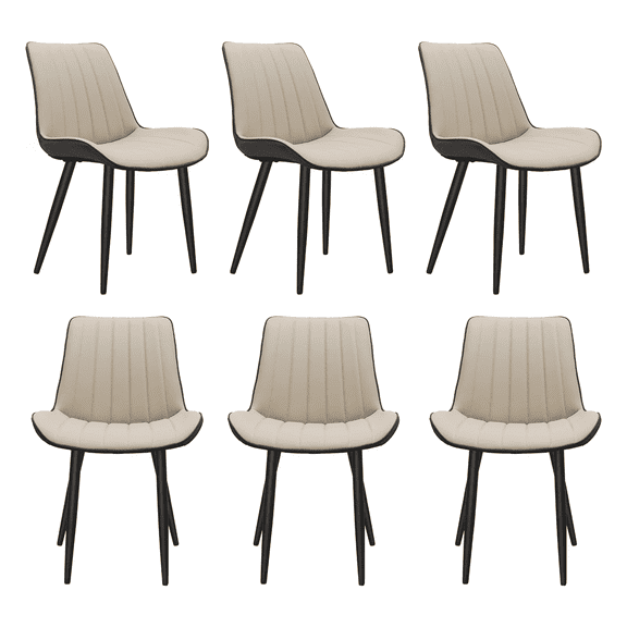 Khaki   Grey PU Leather Dining Chair with Metal Legs, Wave Pattern Upholstered Armless Chair Set of 6 for Kitchen, Restaurant, Living, Meeting Room