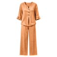thumbnail image 7 of SELONE Dressy Matching Sets for Women Plus Size Plaid Henley Ruffle Blouse Wide Leg Long Pants Casual Workout Outfits, 7 of 7