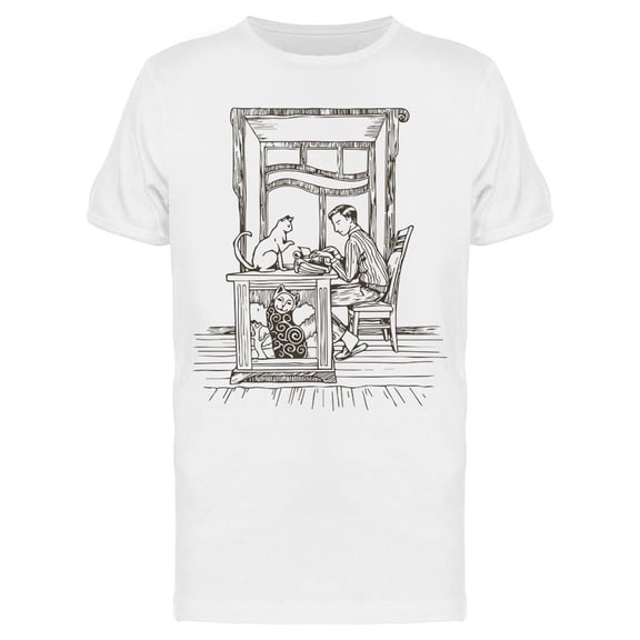Typewriting With Cats On Desk Tee Men's -Image by Shutterstock