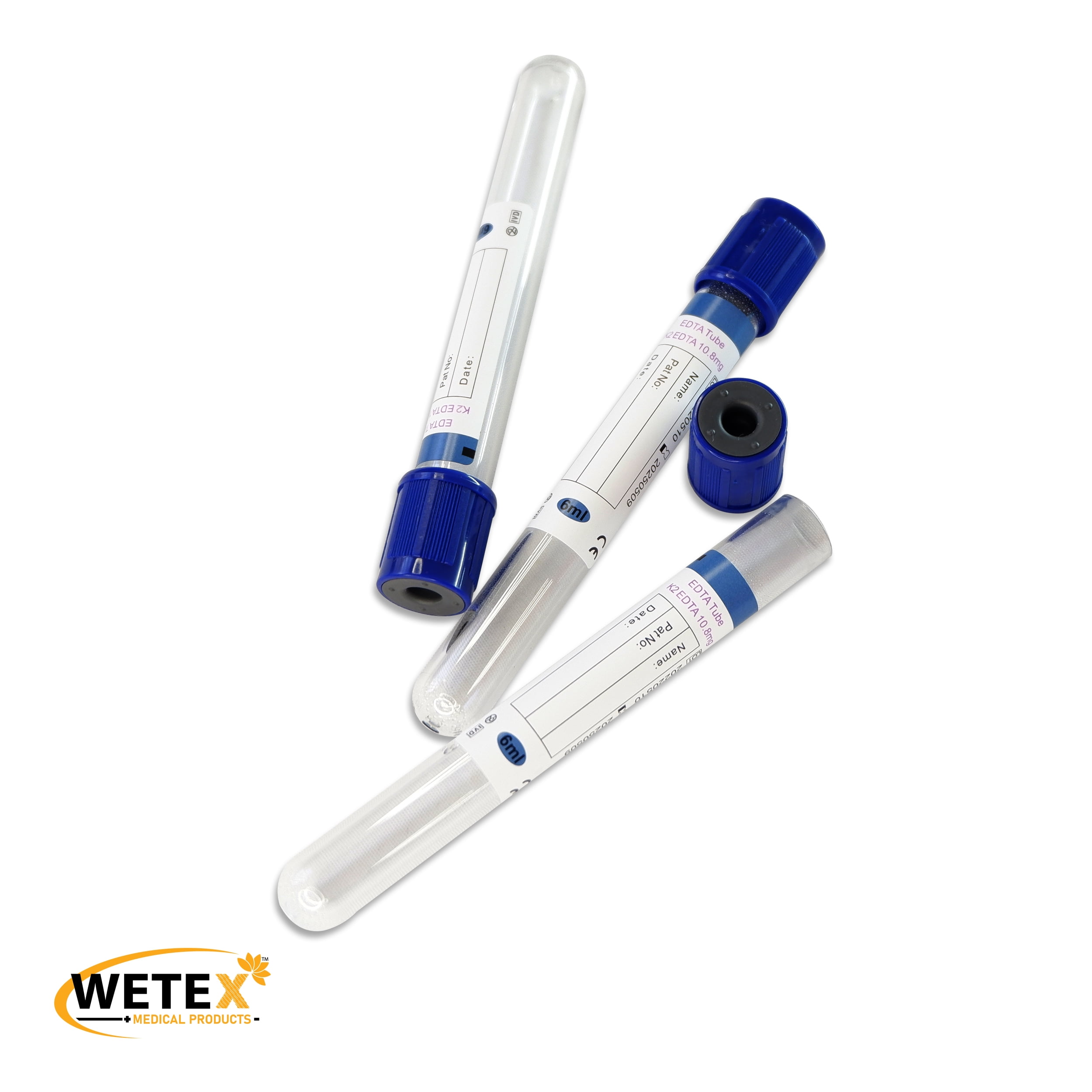 200pcs Vacuum Blood Collection Tube K2 EDTA, 13x100mm 6mL, Royal