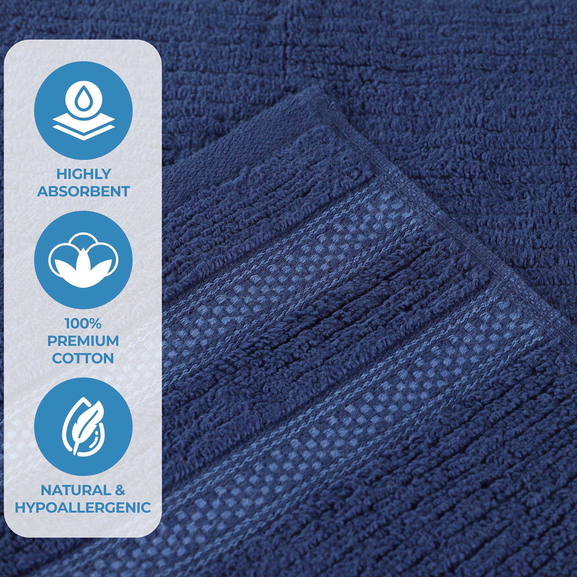 Superior Zero Twist Cotton Ribbed Geometric Bath Sheet Set of 2, Ultra Soft Quick Dry, Navy Blue
