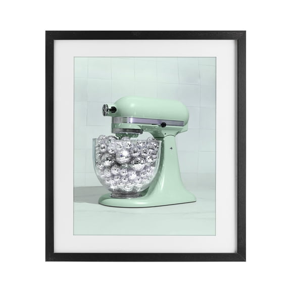 Stupell Industries Contemporary Disco Kitchen Mixer over Green Black Framed Print Under Glass, 13 x 16, by LISH Creative