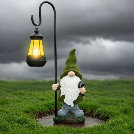 NIWEITA Solar-Powered LED Waterproof Gnome Statue - Adorable Design Holding a Shovel Outdoor Ornament Yard / Lawn / Patio Decor Garden Gift