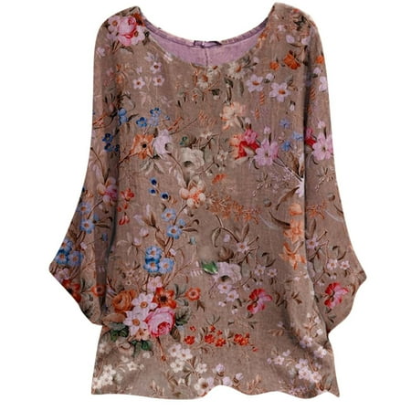 

Extra Long Tops Women Womens 3x Tops plus Size Womens Casual Print Summer Fashion Casual Tops Round Neck Loose Comfortable Three Quarter Sleeves Womens plus Size Pajama Tops