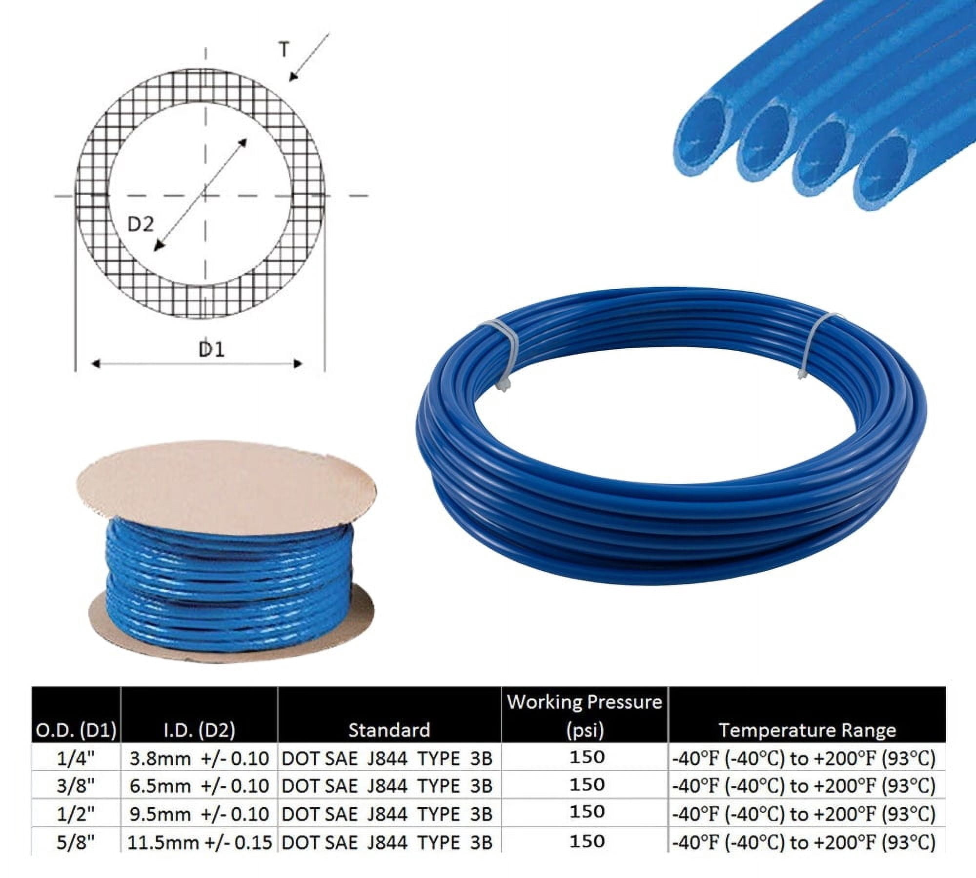 (2 Pack) 1/4" OD x 100' Blue SAE J844 Nylon Air Brake Tubing DOT Compliant | Pneumatic Nylon Air Line Hose for Air Brake System