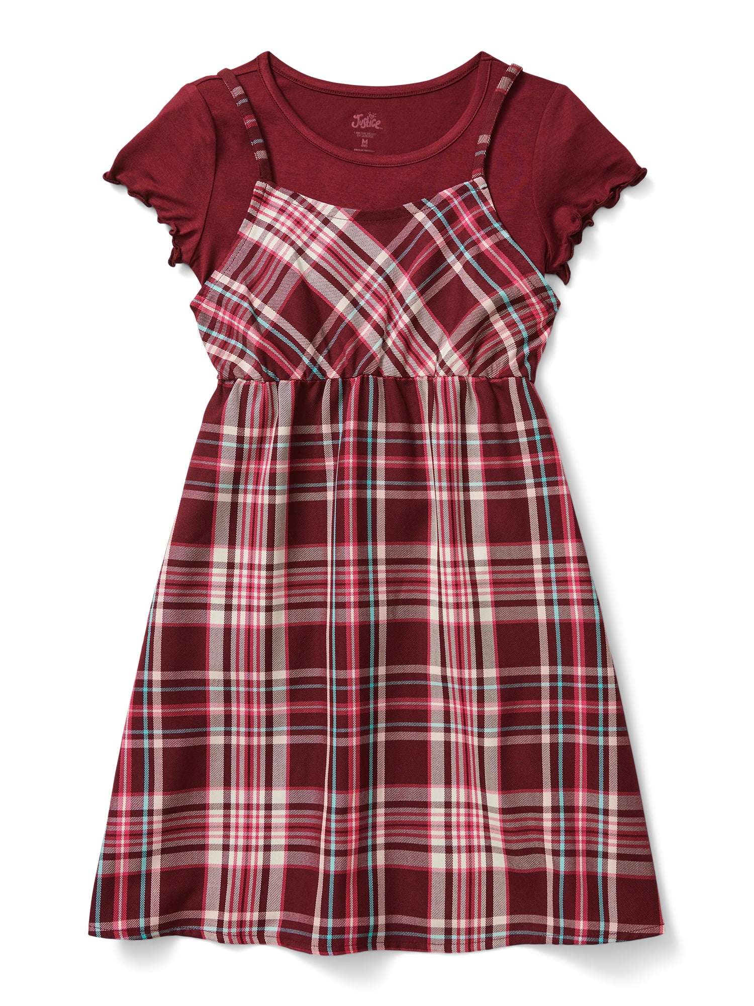 Justice Girls 2Fer Babydoll Plaid Dress, Sizes XS-XLP