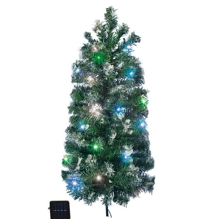 Outdoor Solar Lighted Flocked Mini Christmas Tree Garden Stake