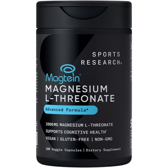 Sports Research® SR Magtein® Magnesium L-Threonate for Memory Focus Cognition 2000mg (180 Capsules)