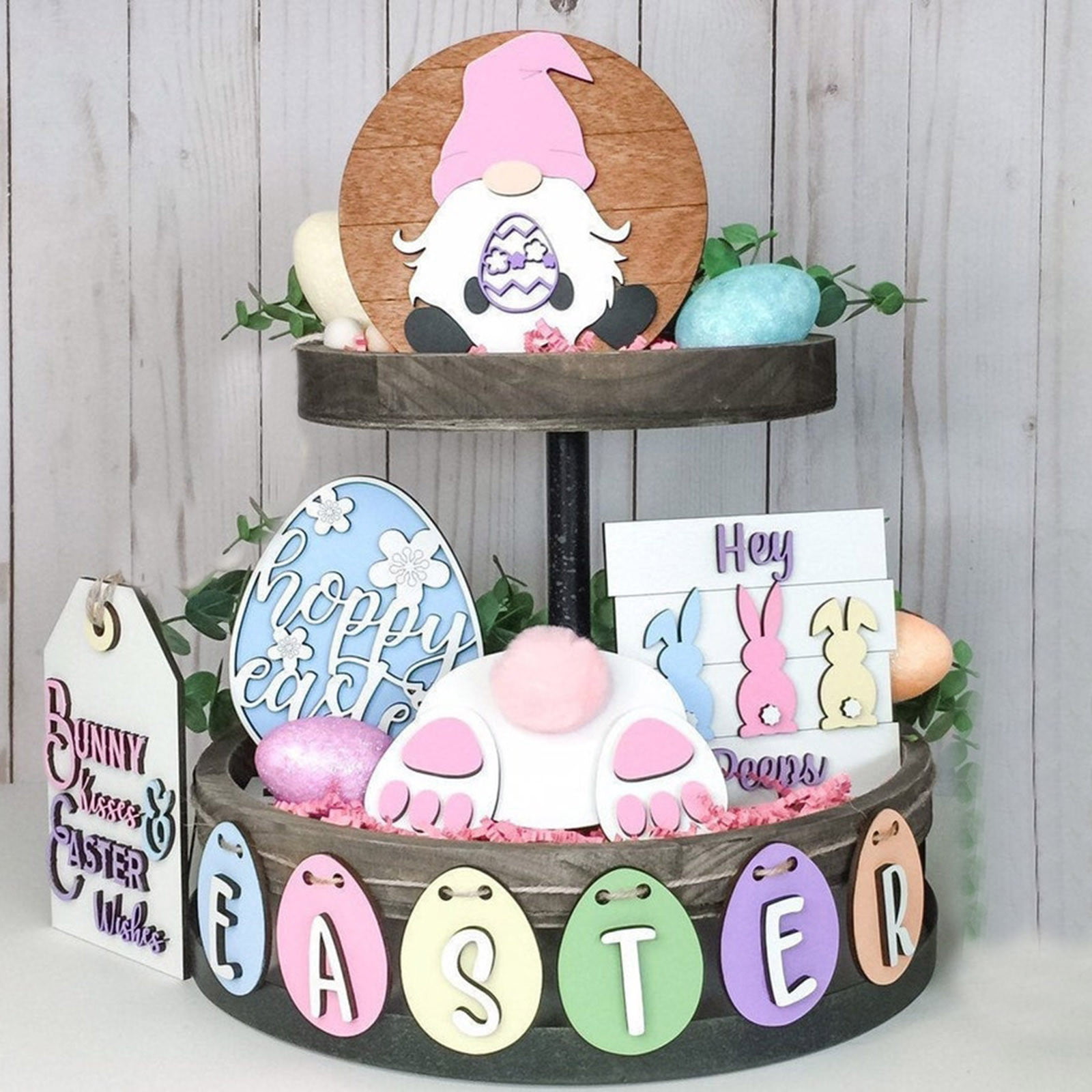 Avezano Spring Easter Photography Backdrop Wooden Wall Colorful Eggs Rabbit Bunny Background Baby Shower Kids Birthday Party Decor Portrait Banner Photo Booth Studio Props 7ft x 5ft