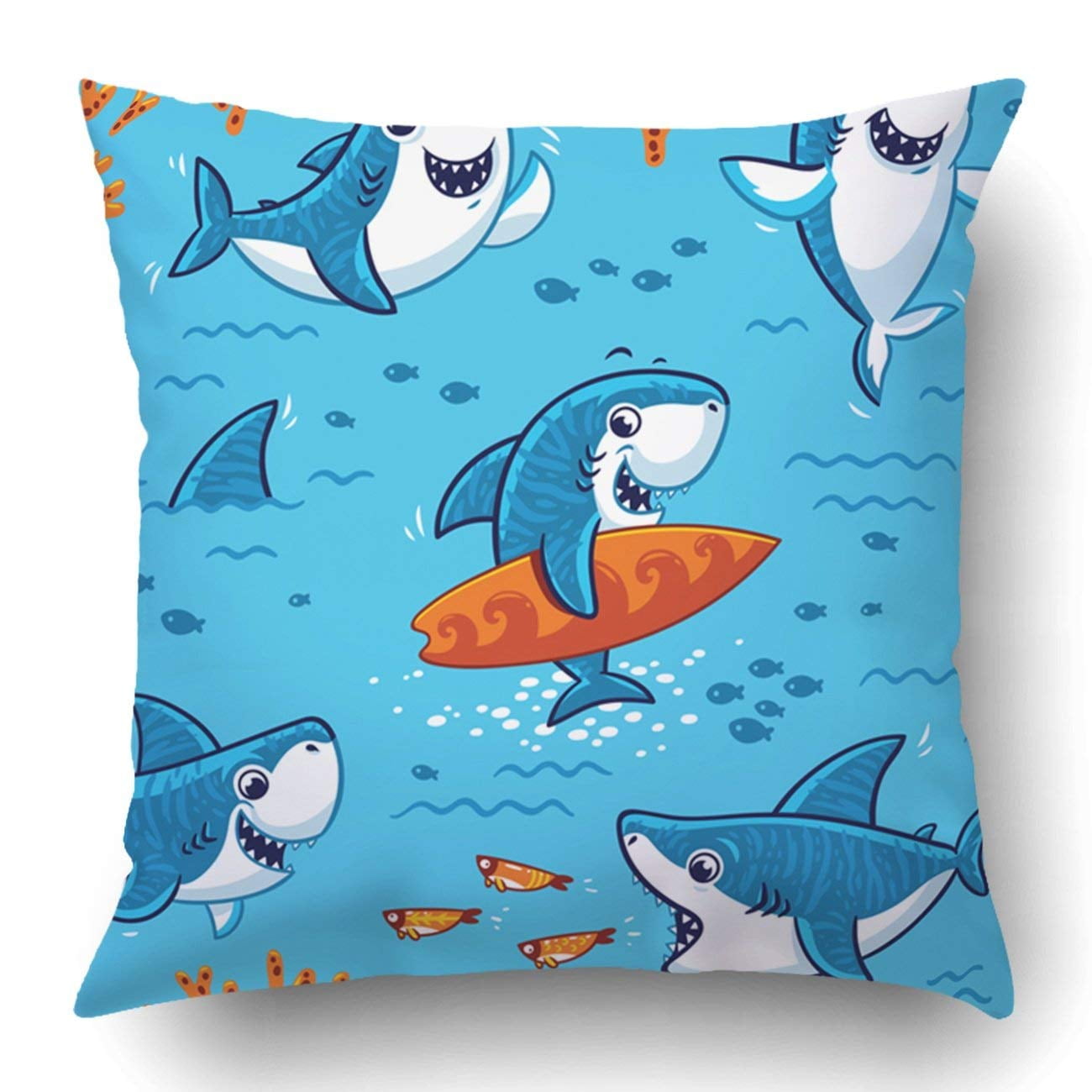 BPBOP Underwater Pattern With Cute Cartoon Sharks Pillowcase Pillow Cushion Cover 18x18 inch