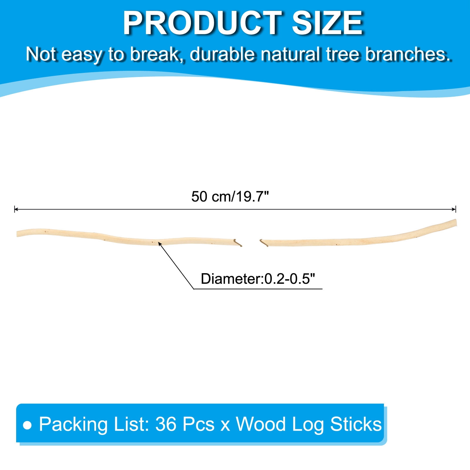 Uxcell 36 Pcs 50cm Wood Log Sticks, 0.2-0.5 inch in Diameter Natural Wood Craft Sticks, Dried Wood Sticks Decorative Wood Branch Sticks for DIY Crafts Accessory Photo Props, Wood Color