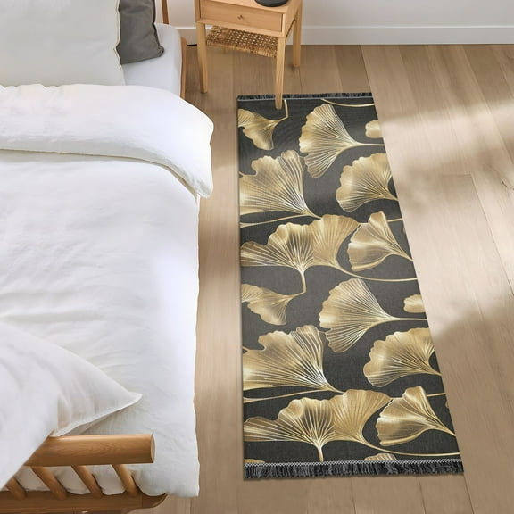 Elegant Ginkgo Leaf Runner Area Rug 2x6 Soft Non-Slip Washable Bedside Carpet for Hallway Bedroom Living Room Home Decor