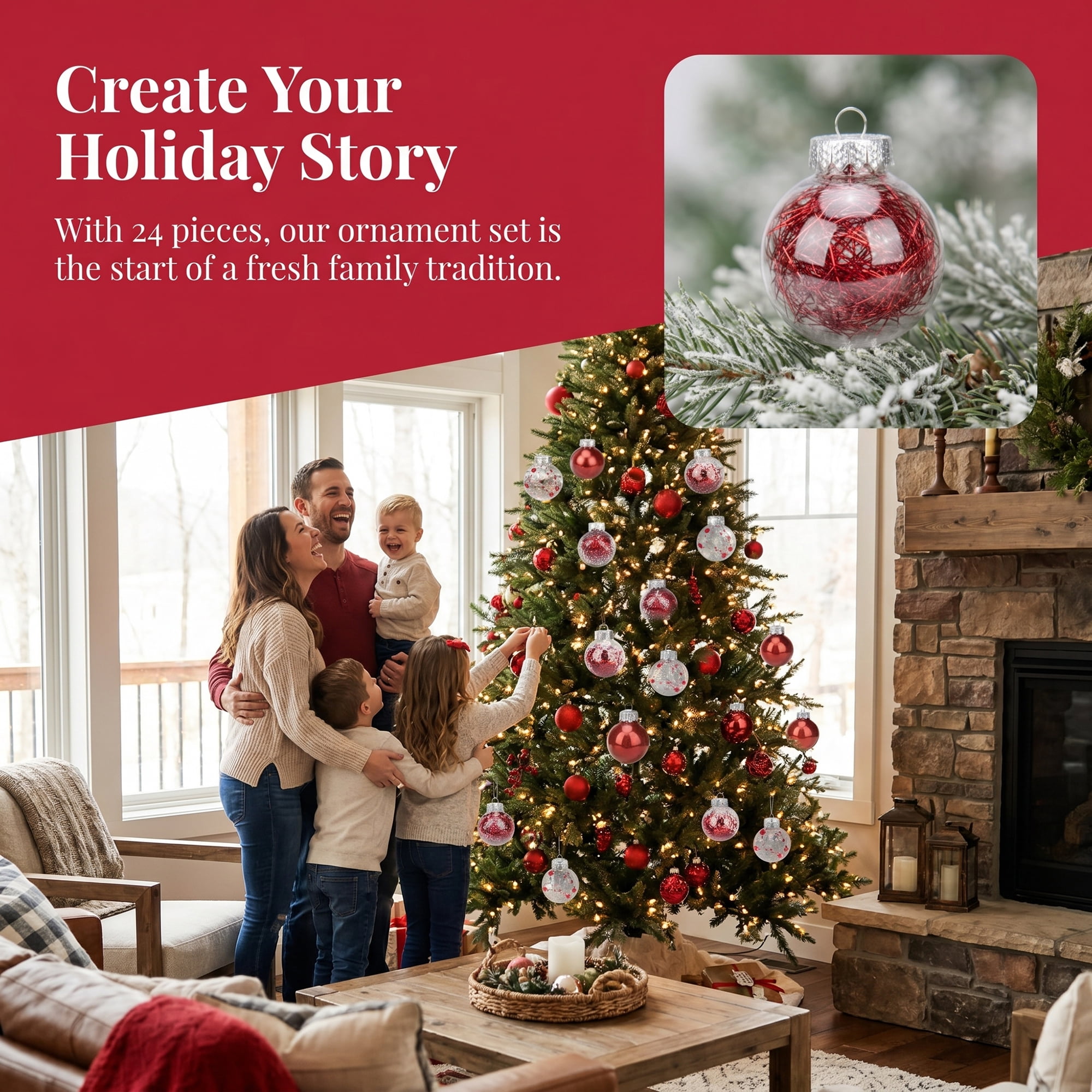Unique Bargains Christmas Tree Ornaments - 24 Pack Baubles Shatterproof Balls Red 2.4"