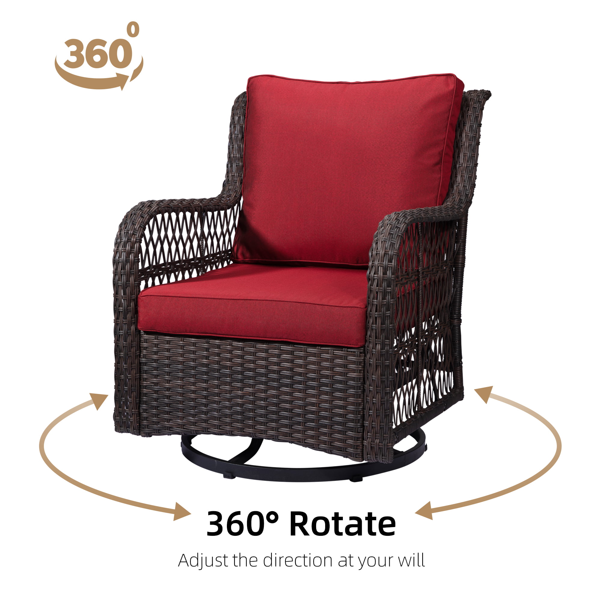 3 Pieces Outdoor Swivel Rocker Patio Chairs Set with Cushion,2PCS 360° Swivel Rocking Patio Chairs and 1PC Matching Side Table for Outside Backyard Garden Rust Red - image 2 of 7